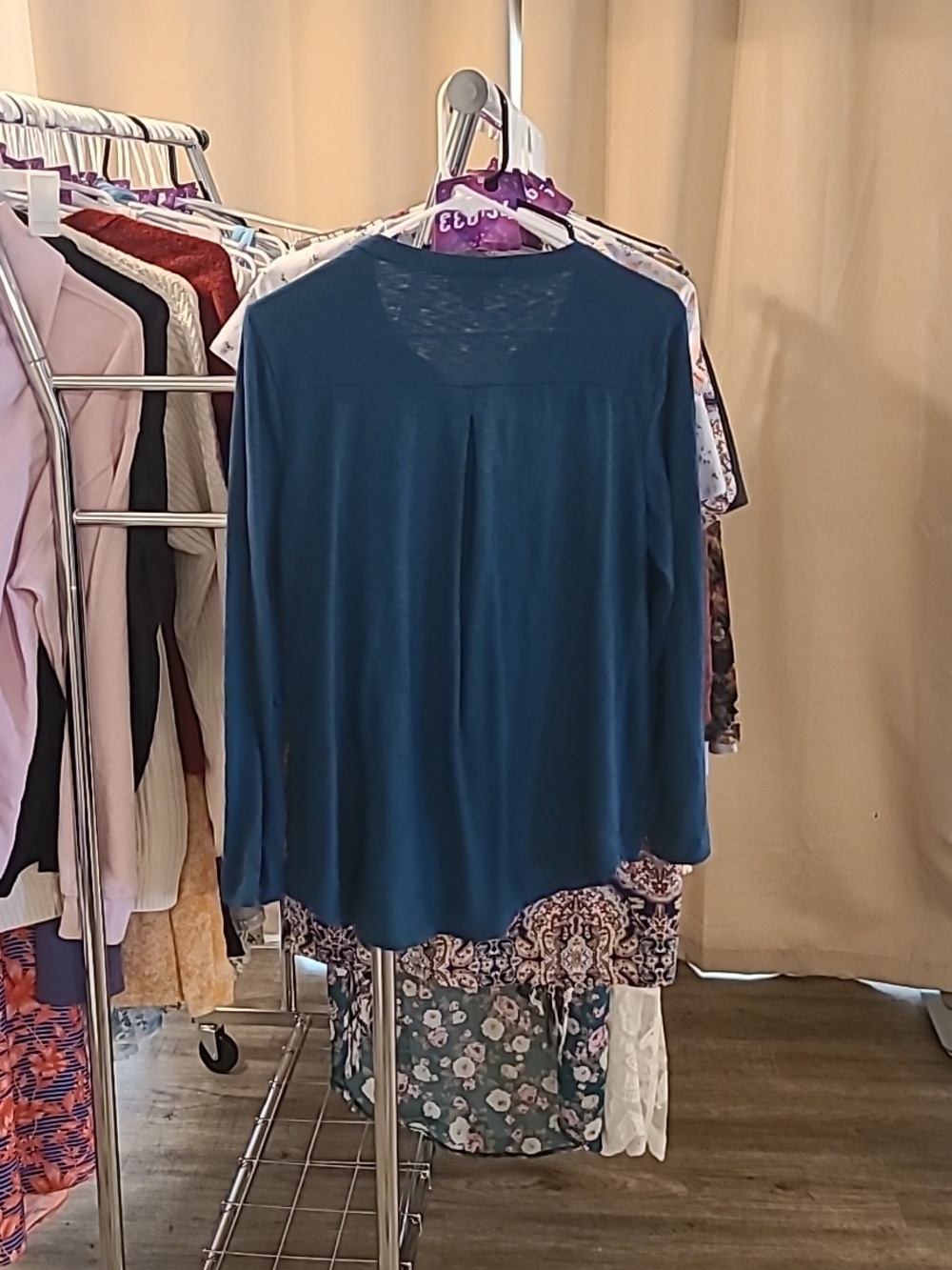 #27- Style & Co. Teal Floral Embroidered Button Up, Medium - Picture 5 of 5